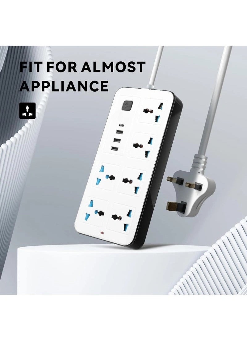 Generic 2 meters Universal Extension Cord with 6 Power Socket and 3 USB + 1 PD Slots 6 Way Power Strip with USB type C PD Charging slot Extension Lead 2 meter(6S+3U+1PD 2M)  - Image 3