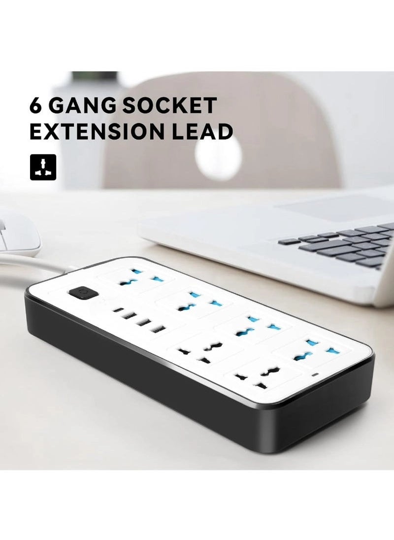 Generic 2 meters Universal Extension Cord with 6 Power Socket and 3 USB + 1 PD Slots 6 Way Power Strip with USB type C PD Charging slot Extension Lead 2 meter(6S+3U+1PD 2M)  - Image 4