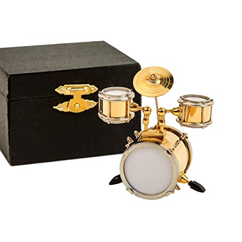 Dselvgvu Miniature Drum with Case - Gold, Mini Percussion Musical Instrument - Mini Drum - Miniature Dollhouse Model - Christmas Ornament and Gift - Image 1