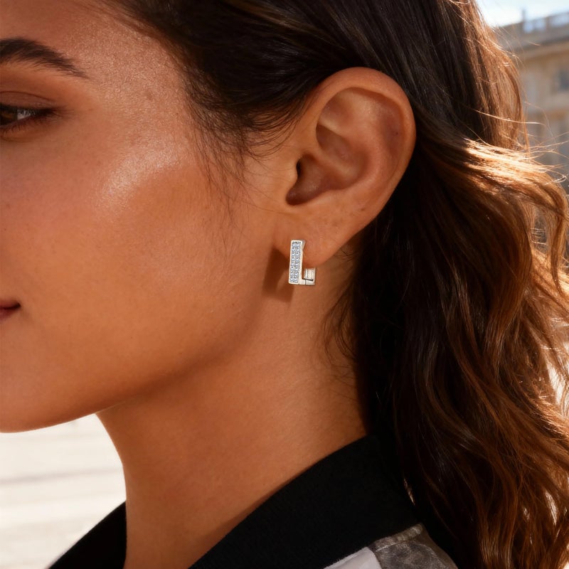 ALEXCRAFT 925 Sterling Silver Earrings Hypoallergenic Silver Small Hoop Earrings for Women Trendy Square Hoop Earring Cubic Zirconia Huggie Hoops Earings Fashion for for Womens Jewelry - Image 2