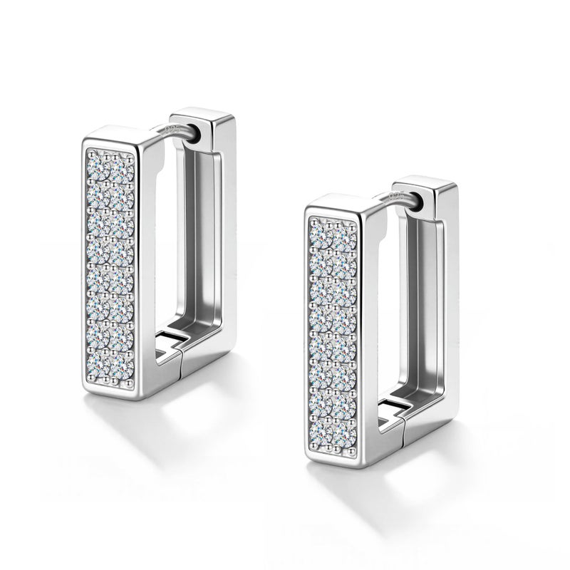 ALEXCRAFT 925 Sterling Silver Earrings Hypoallergenic Silver Small Hoop Earrings for Women Trendy Square Hoop Earring Cubic Zirconia Huggie Hoops Earings Fashion for for Womens Jewelry - Image 1