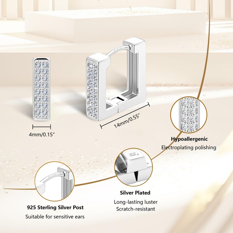 ALEXCRAFT 925 Sterling Silver Earrings Hypoallergenic Silver Small Hoop Earrings for Women Trendy Square Hoop Earring Cubic Zirconia Huggie Hoops Earings Fashion for for Womens Jewelry - Image 3