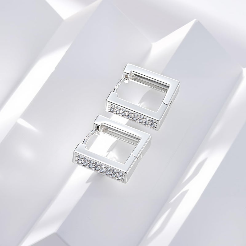 ALEXCRAFT 925 Sterling Silver Earrings Hypoallergenic Silver Small Hoop Earrings for Women Trendy Square Hoop Earring Cubic Zirconia Huggie Hoops Earings Fashion for for Womens Jewelry - Image 4