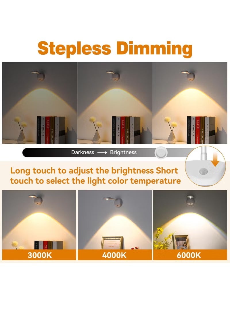 LED Motion Sensor Night Light,Rechargeable Wall Sconce,Picture Light,Dimmable 3 Color Temperature,360°Rotation Wireless Spotlight for Wall Stair Kids Room Hallway Bedroom Cabinet Closet - Image 4