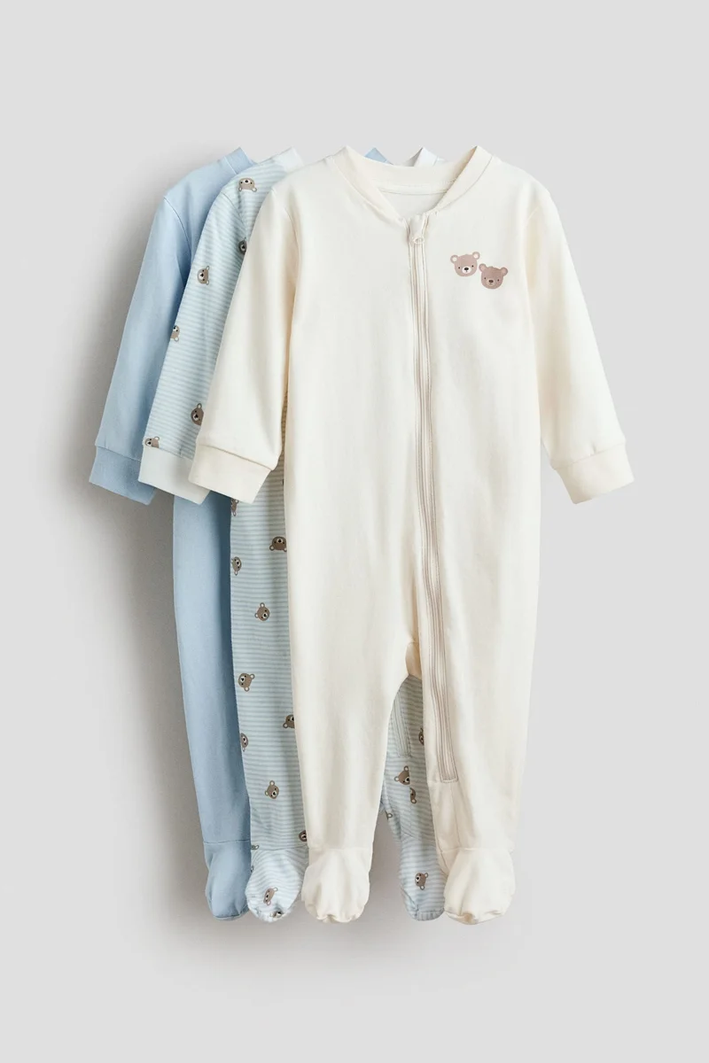 H&M 3-pack zip-up sleepsuits