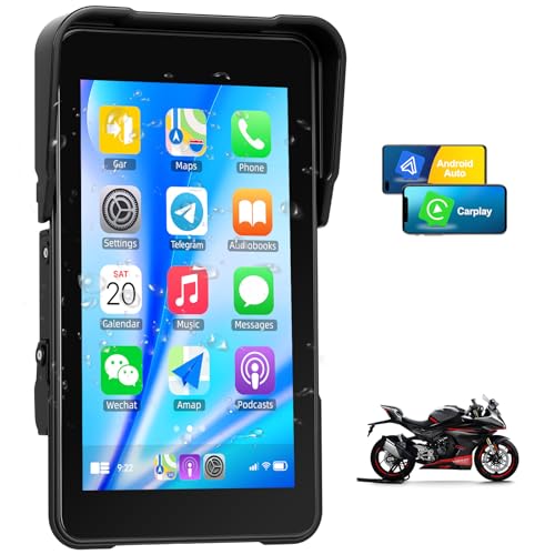 SIXWIN Portable Motorcycle GPS Navigation, Wireless Motorcycle Apple Carplay & Android Auto, 5" HD Touch Screen with Tyre Pressure Detection, Siri & Google Assistant, IP68 Waterproof - Image 1