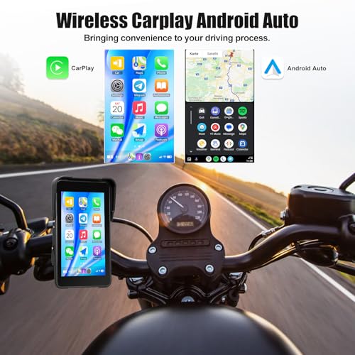 SIXWIN Portable Motorcycle GPS Navigation, Wireless Motorcycle Apple Carplay & Android Auto, 5" HD Touch Screen with Tyre Pressure Detection, Siri & Google Assistant, IP68 Waterproof - Image 4