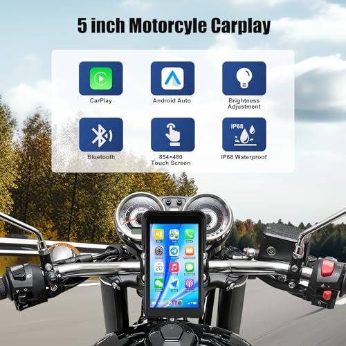 SIXWIN Portable Motorcycle GPS Navigation, Wireless Motorcycle Apple Carplay & Android Auto, 5" HD Touch Screen with Tyre Pressure Detection, Siri & Google Assistant, IP68 Waterproof - Image 2