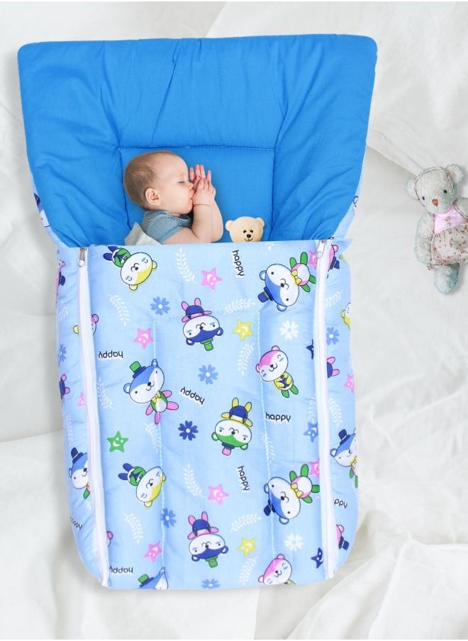 Superminis Plush and Soft Baby Sleeping Bag  with  Zipper Closure– Breathable, Cushioned– Perfect for Newborns and Infants, 0M+, Baby Sleeping Bed of 32-inch X 18-inch X 4-inch Size (Blue), Pack of 1  - Image 1