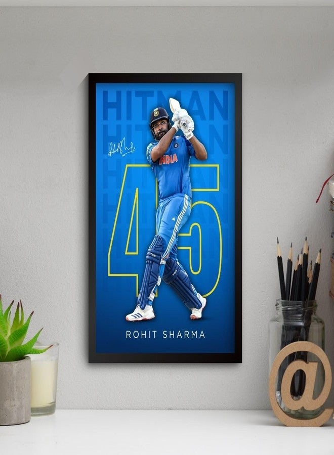 Funk You Store ملصق مؤطر لروهيت شارما | لوحة جدارية من لعبة هيتمان 45 | تذكارات فريق الكريكيت الهندي | هدية لمحبي الكريكيت | ديكور غرفة رياضية | ملصق كريكيت مؤطر فاخر (F_016) - Image 3