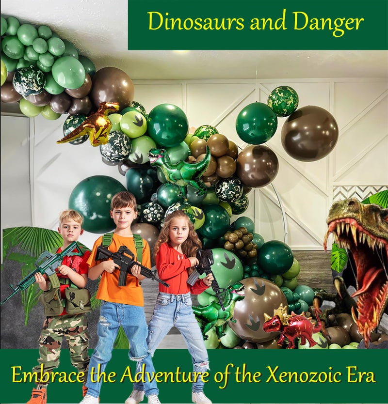 kozee Dinosaur Trunk or Treat Car Party Balloon Arch Garland Kit with Dark Green Sage Green Brown Dino Foil Balloons for suv SUV Car Archway Garage Dinosaur T-REX Theme Halloween Decoration Supplies - Image 2