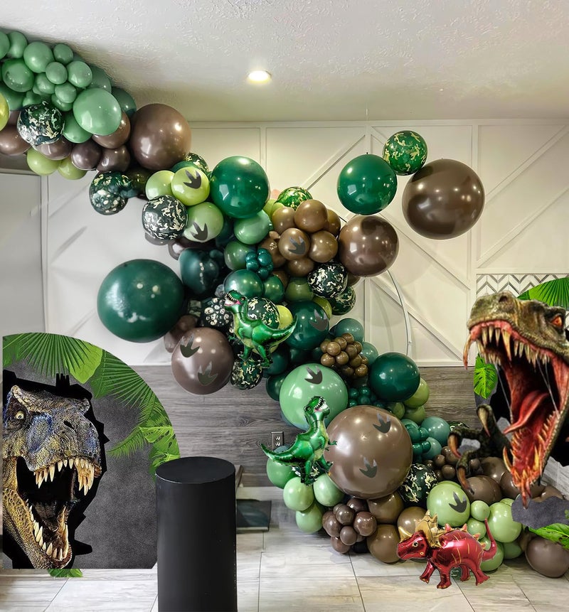 kozee Dinosaur Trunk or Treat Car Party Balloon Arch Garland Kit with Dark Green Sage Green Brown Dino Foil Balloons for suv SUV Car Archway Garage Dinosaur T-REX Theme Halloween Decoration Supplies - Image 1