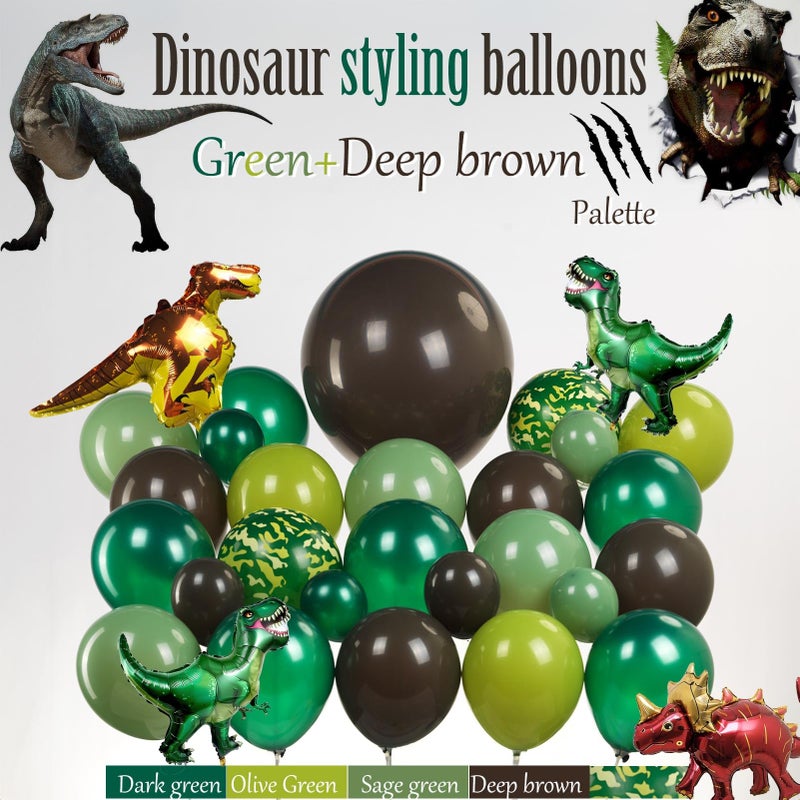 kozee Dinosaur Trunk or Treat Car Party Balloon Arch Garland Kit with Dark Green Sage Green Brown Dino Foil Balloons for suv SUV Car Archway Garage Dinosaur T-REX Theme Halloween Decoration Supplies - Image 4