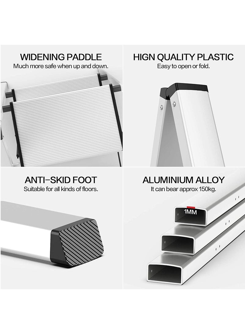SUNRISE 4 Steps Ladder Aluminum Folding Step Stool With Anti Slip Sturdy And Wide Pedal Light weight Portable Multi Use Stepladder For Home And Kitchen Use Space Saving - Image 3