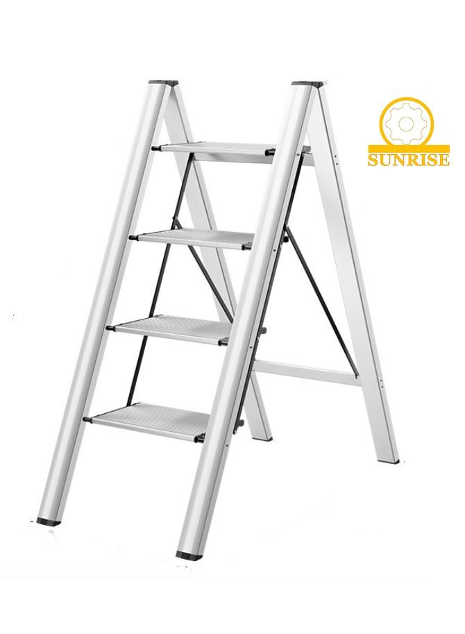 SUNRISE 4 Steps Ladder Aluminum Folding Step Stool With Anti Slip Sturdy And Wide Pedal Light weight Portable Multi Use Stepladder For Home And Kitchen Use Space Saving - Image 1