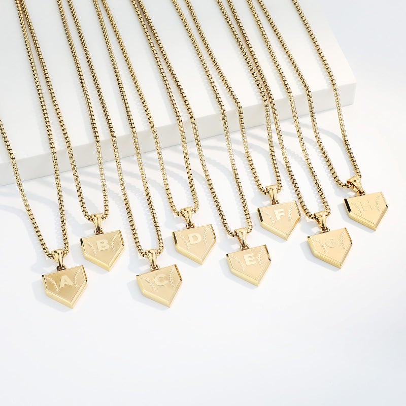 SENRAN Initial A-Z Necklace for Boys Stainless Steel Letter Shield Pendant Box Chain 22+2 inch Inspirational Baseball Home Plate Necklace Baseball Jewelry Gift for Men(G-J) Over 18 years old - Image 3