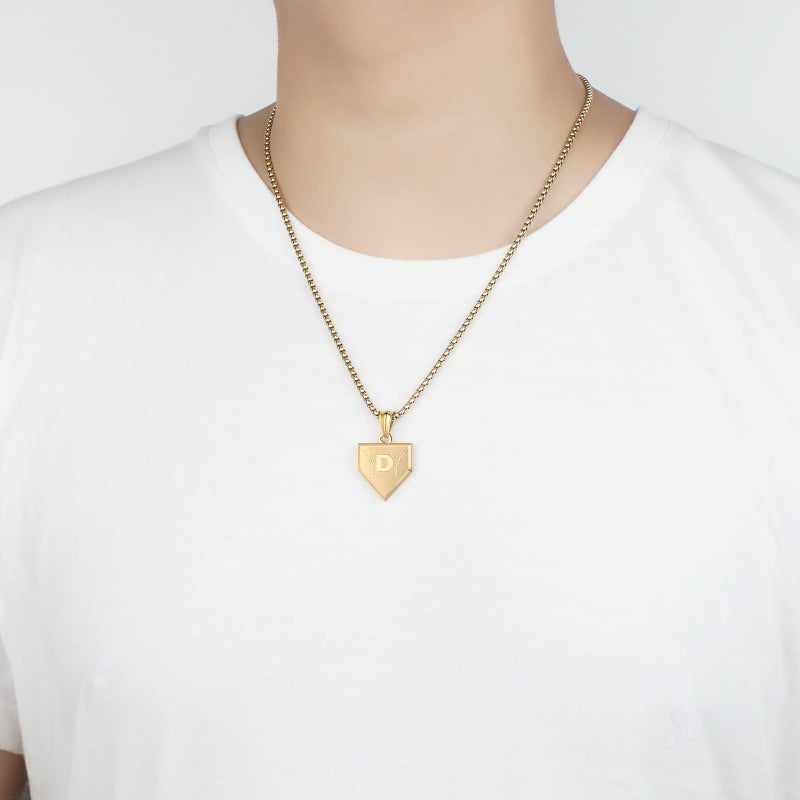 SENRAN Initial A-Z Necklace for Boys Stainless Steel Letter Shield Pendant Box Chain 22+2 inch Inspirational Baseball Home Plate Necklace Baseball Jewelry Gift for Men(G-J) Over 18 years old - Image 4