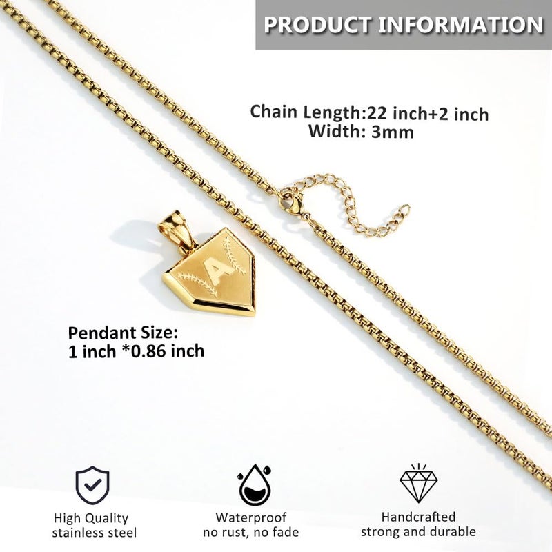 SENRAN Initial A-Z Necklace for Boys Stainless Steel Letter Shield Pendant Box Chain 22+2 inch Inspirational Baseball Home Plate Necklace Baseball Jewelry Gift for Men(G-J) Over 18 years old - Image 2