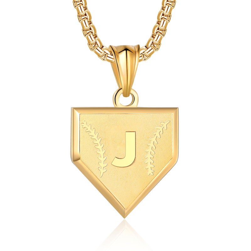 SENRAN Initial A-Z Necklace for Boys Stainless Steel Letter Shield Pendant Box Chain 22+2 inch Inspirational Baseball Home Plate Necklace Baseball Jewelry Gift for Men(G-J) Over 18 years old - Image 1