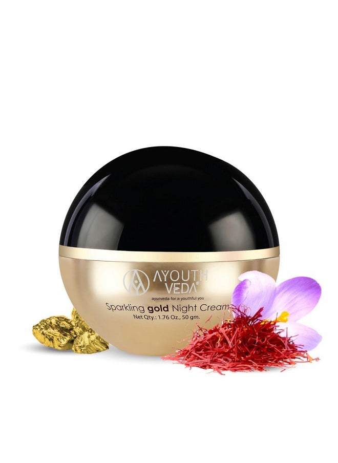AYOUTHVEDA Sparkling 24K Nano Elemental Gold Night Cream| Enriched With 24K Gold & Kashmiri Saffron|Reduces Fine Lines, Nourishes Skin, Improves Skin Firmness| (Luxury Packaging Pack Of 1-50G)  - Image 1