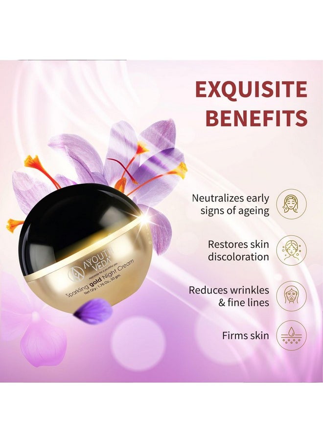 AYOUTHVEDA Sparkling 24K Nano Elemental Gold Night Cream| Enriched With 24K Gold & Kashmiri Saffron|Reduces Fine Lines, Nourishes Skin, Improves Skin Firmness| (Luxury Packaging Pack Of 1-50G)  - Image 4