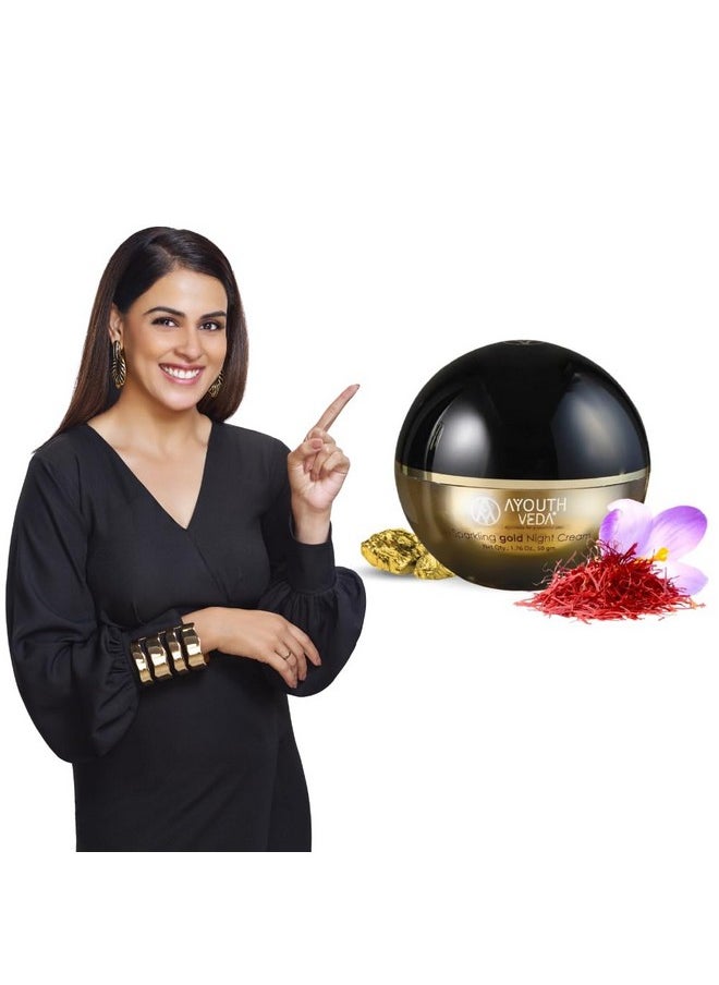 AYOUTHVEDA Sparkling 24K Nano Elemental Gold Night Cream| Enriched With 24K Gold & Kashmiri Saffron|Reduces Fine Lines, Nourishes Skin, Improves Skin Firmness| (Luxury Packaging Pack Of 1-50G)  - Image 2