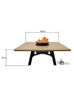 NABCO Light Square Wood-Burning Fire Pit Table for Patio – 135x135x52 cm, Multi-Purpose Dining Table with Fire Pit Center, Compact and Stylish for Backyard or Garden, Natural Teak/Black  - Image 5