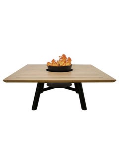 NABCO Light Square Wood-Burning Fire Pit Table for Patio – 135x135x52 cm, Multi-Purpose Dining Table with Fire Pit Center, Compact and Stylish for Backyard or Garden, Natural Teak/Black  - Image 1