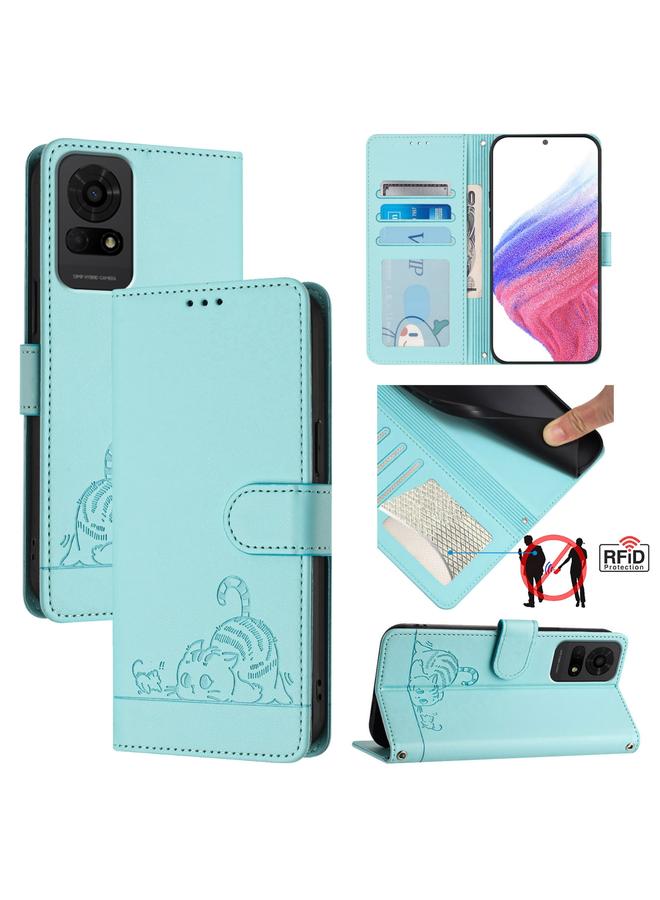 erorex Case For TCL 50 LE 5G Cat Rat Embossed Pattern RFID Leather Phone Case with Lanyard  - Image 1