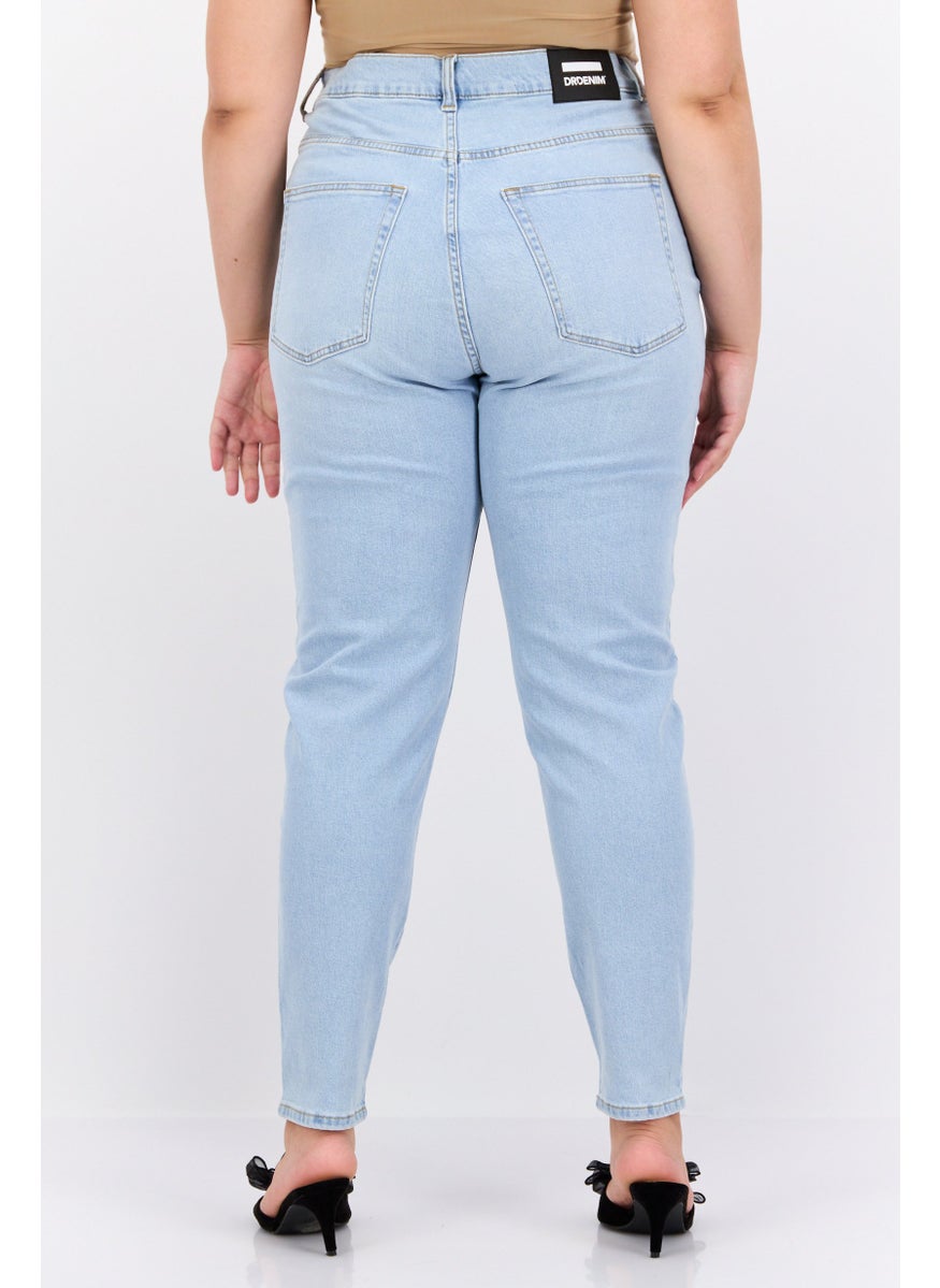 Dr Denim Women Plus Size Washed Stretchable Mom Jeans, Blue  - Image 3