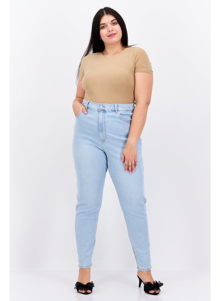 Dr Denim Women Plus Size Washed Stretchable Mom Jeans, Blue  - Image 4
