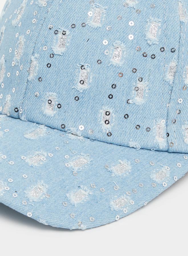 ستايلي كاب ستايلي مرصع بالترتر وممزق - Image 3