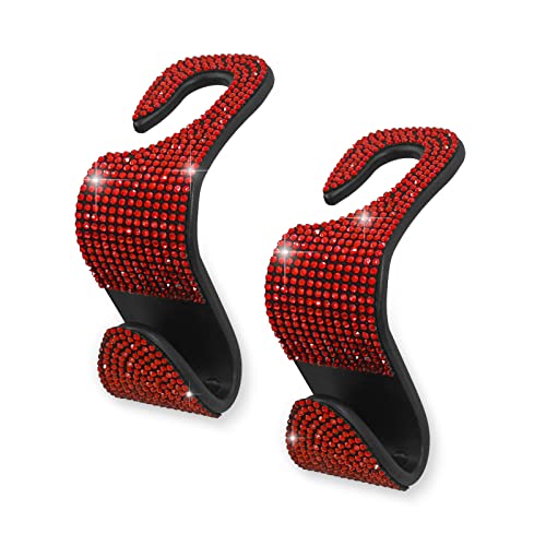 OSIFIT 2PCS Car Seat Hooks Bling Rhinestone Headrest Hooks Universal Bling Car Interior Accessories for Handbag Clothes Purse Water Bottle Red - Image 1
