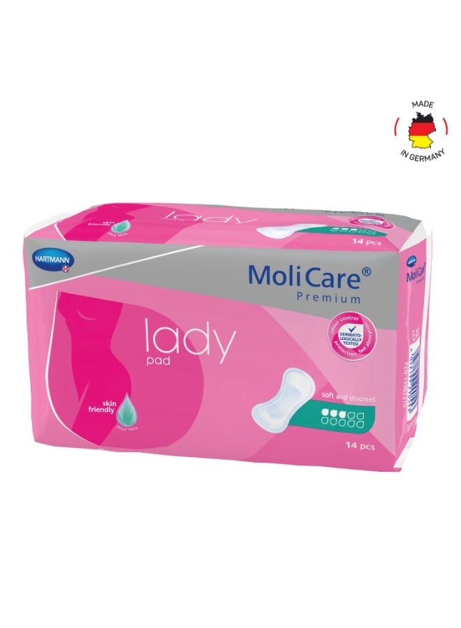 Hartmann Adult Pad, MoliCare Premium Lady Pad, Sanitary Pad for Incontinence, 3 Drops, 14 pieces / pack - Image 1
