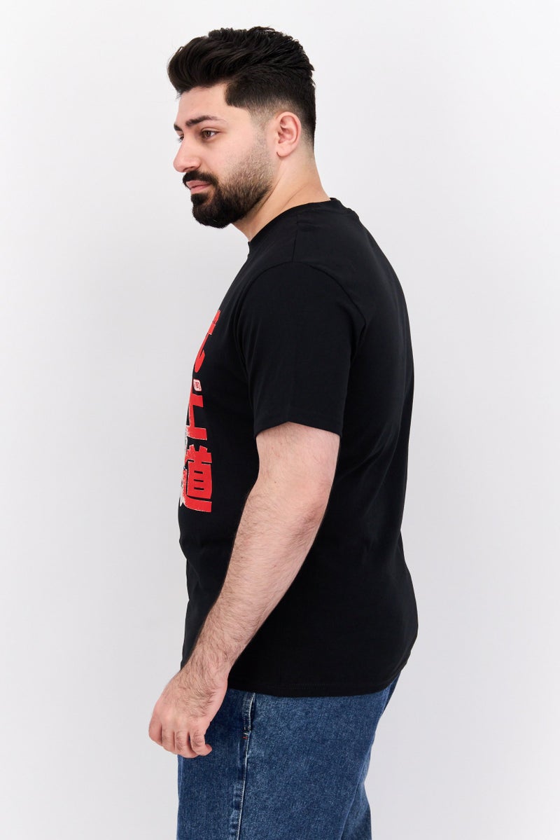 YOTO تي شيرت رجالي بأكمام قصيرة وياقة دائرية بشعار العلامة التجارية، أسود - Image 2