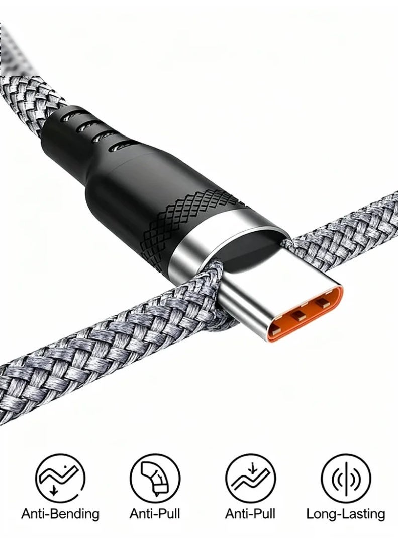 robotgcc USB-C Fast Charging Cable 120W SuperCharge 6A High-Speed Charger Cord | 2m Long Braided Type-C Charging Cable with Reinforced Anti-Bending Connector | Durable Nylon Woven, Tangle-Free, Stable PD/QC Fast-Charging & High-Speed Data Transfer for All USB-C Phones, Tablets, Power Banks and Charging Devices - Image 5