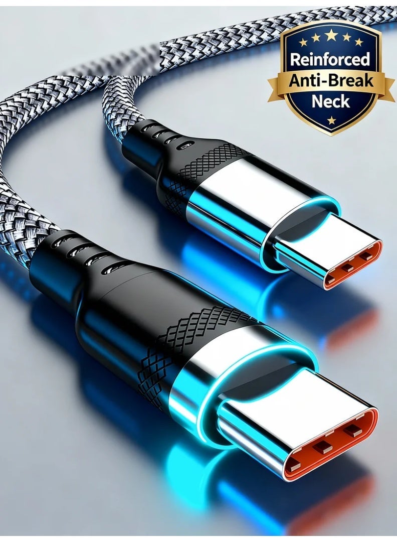 robotgcc USB-C Fast Charging Cable 120W SuperCharge 6A High-Speed Charger Cord | 2m Long Braided Type-C Charging Cable with Reinforced Anti-Bending Connector | Durable Nylon Woven, Tangle-Free, Stable PD/QC Fast-Charging & High-Speed Data Transfer for All USB-C Phones, Tablets, Power Banks and Charging Devices - Image 1