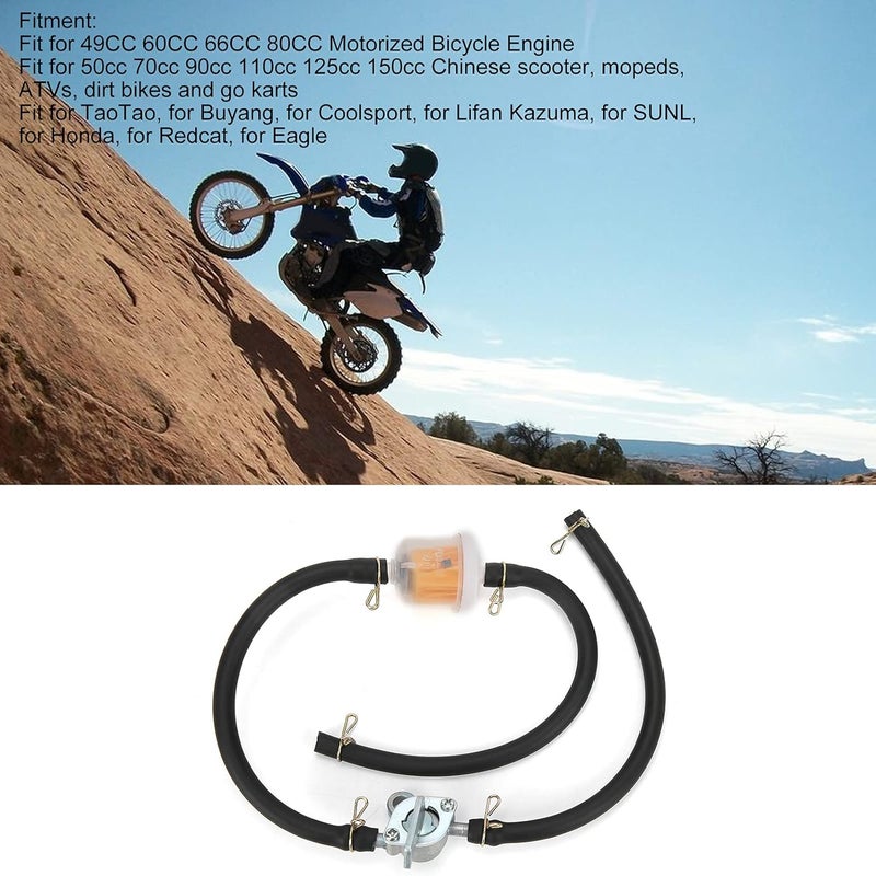 Fuel Hose Oil Filter Petrol Switch, 6mm Inline Fuel Tank Tap Filter Pipe with Petcock Switch Shut Off Valve Universal Fuel Tank Tap Filter for ATVs Dirt Bike