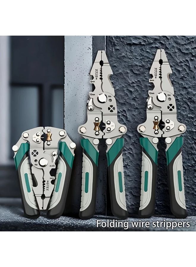 Green Heavy Duty All In One Folding Wire Stripper Crimper Tool Multi Function Pliers - Image 2