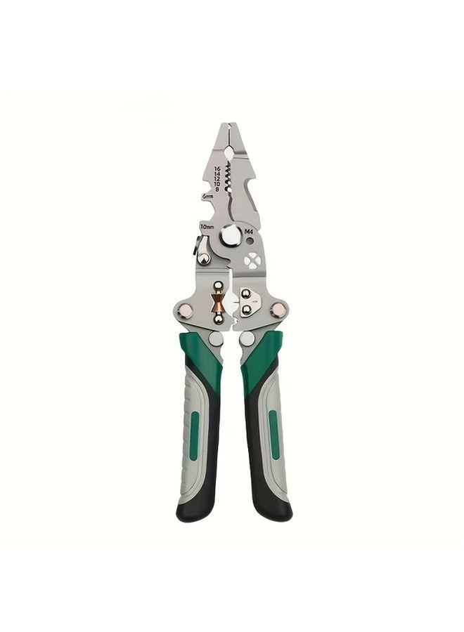 Green Heavy Duty All In One Folding Wire Stripper Crimper Tool Multi Function Pliers - Image 1