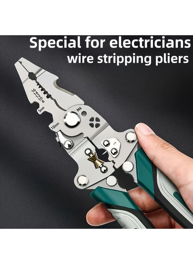 Green Heavy Duty All In One Folding Wire Stripper Crimper Tool Multi Function Pliers - Image 5