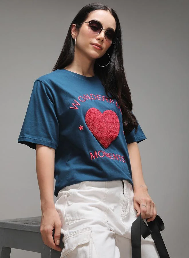 Dillinger Women Oversized Heart Embroidery T-Shirt