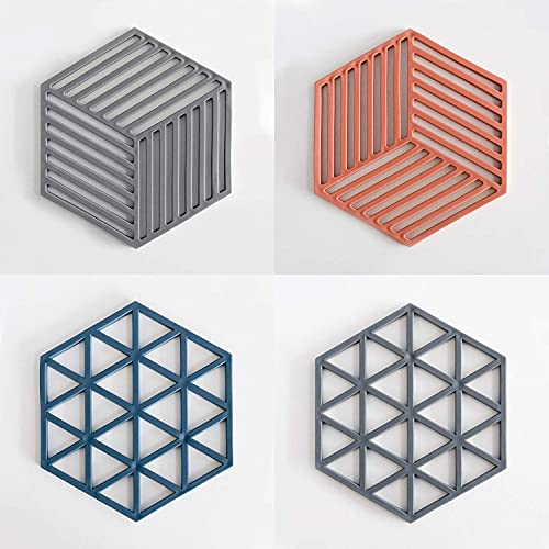 SHIDHMI Silicone Trivets Mats for Table Kitchen Counter, Rubber Thick Trivet Tableware Insulation Mat Cup Coaster Pot Hot Pads Heat Resistant (4 Piece Line&Triangle Mix) - Image 1