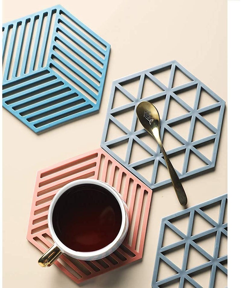 SHIDHMI Silicone Trivets Mats for Table Kitchen Counter, Rubber Thick Trivet Tableware Insulation Mat Cup Coaster Pot Hot Pads Heat Resistant (4 Piece Line&Triangle Mix) - Image 5