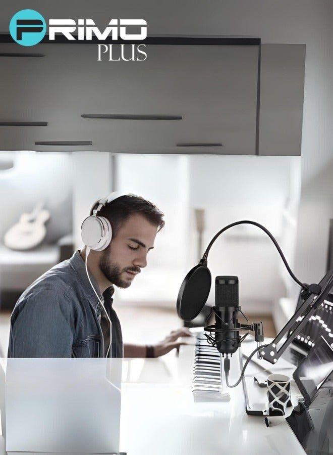 USB Condenser Microphone Kit with Adjustable Stand Black - Image 1