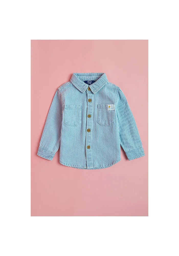 أر أند بي Striped Shirt with Classic Collar and Long Sleeves