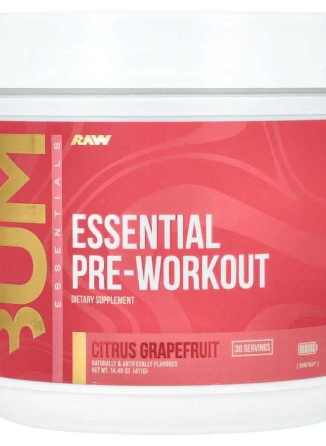 Raw Nutrition Bum Essentials Essential PreWorkout Citrus Grapefruit  14.49 oz (411 g) 