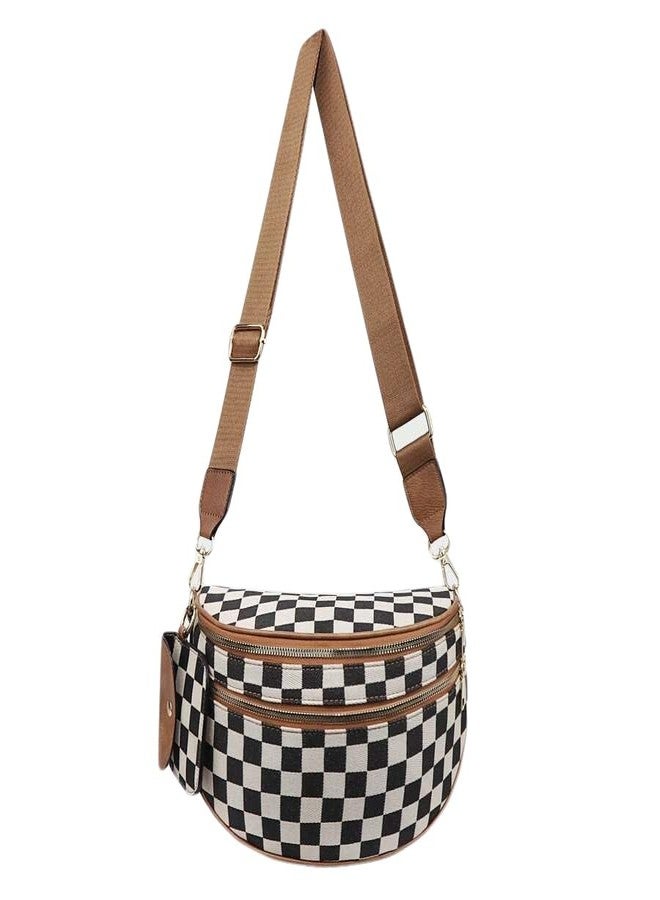 Lushandy Bum Bag for Women Crossbody Checkered Bag Vintage Waist Pack Checkerboard Belt Bag Trendy Cross Body Purse - Image 1