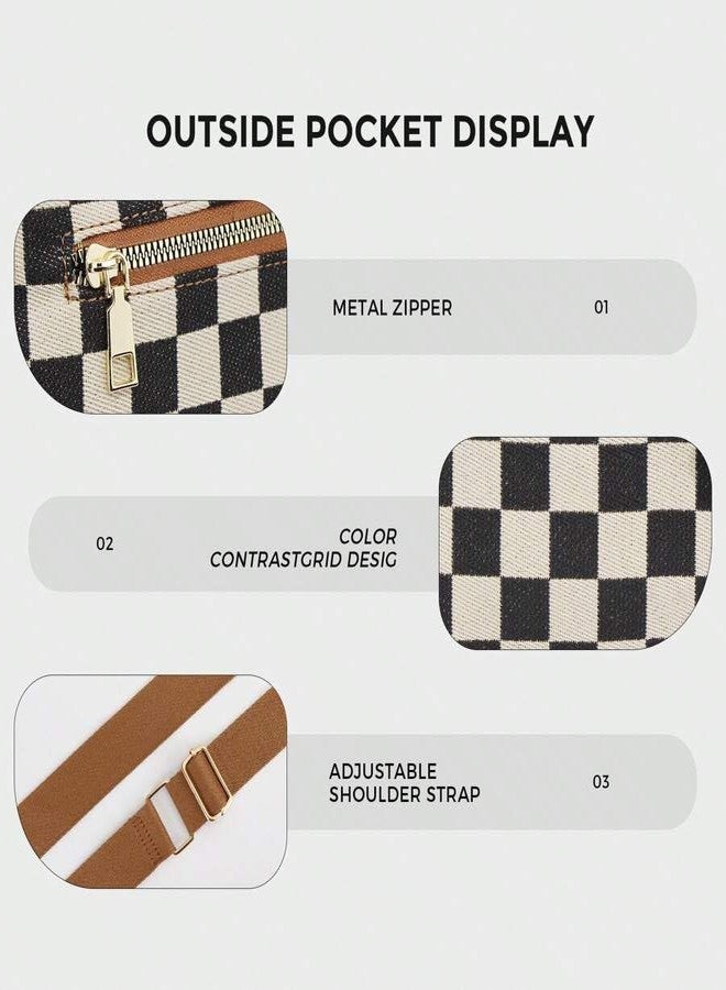 Lushandy Bum Bag for Women Crossbody Checkered Bag Vintage Waist Pack Checkerboard Belt Bag Trendy Cross Body Purse - Image 2
