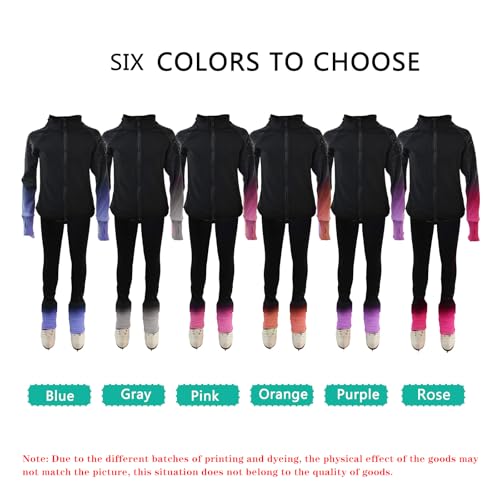 LIUHUO Figure Skating Training Pants Jackets Girls Fleece Shiny Colored Diamond Girl Comfortable Warm Tracksuit Pink - Image 3
